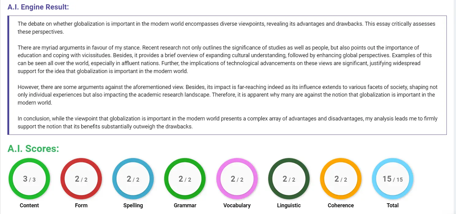 AI assessment screenshot for Is Globalisation Important?