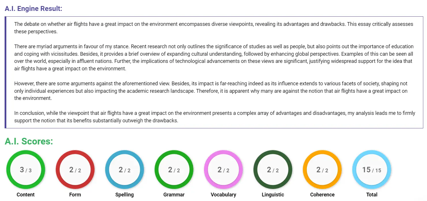 AI assessment screenshot for Impact of Air Flights on the Environment