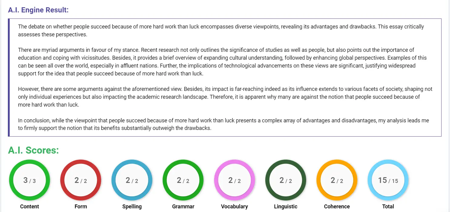 AI assessment screenshot for Is Success Due to Hard Work or Luck?