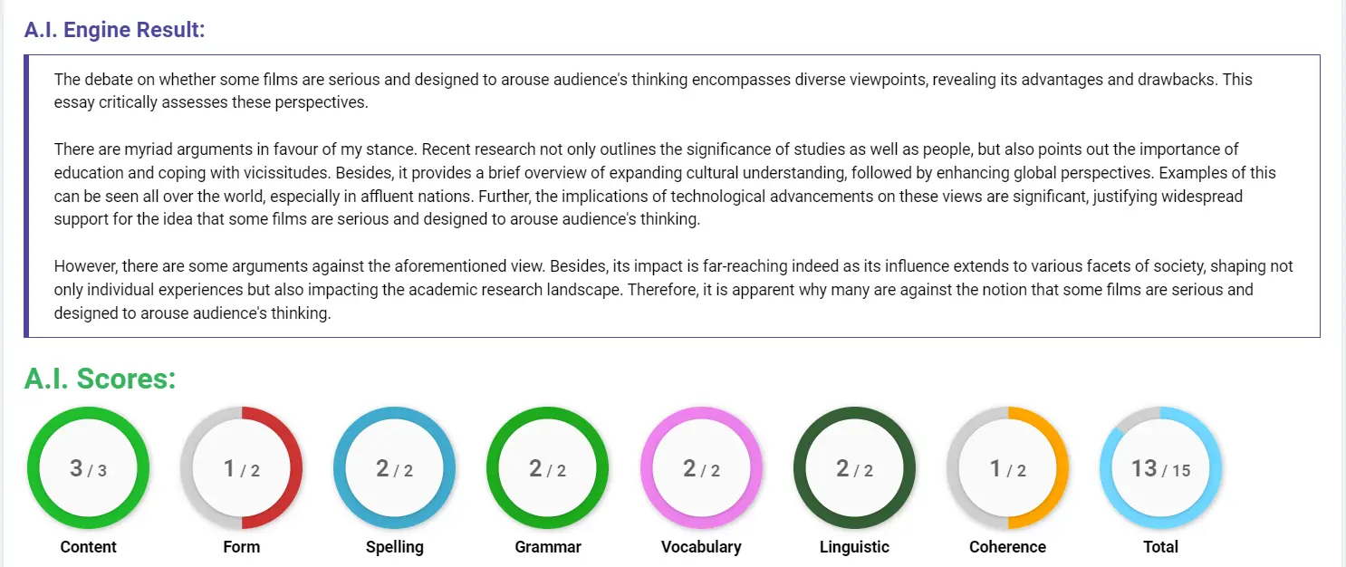 AI assessment screenshot for Serious Films or Entertaining Movies?