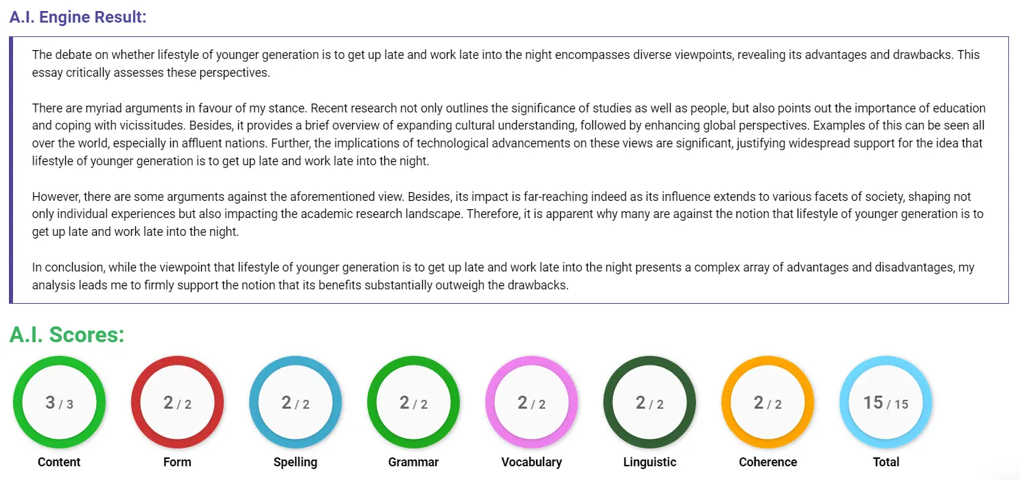 AI assessment screenshot for Early Risers vs. Night Owls