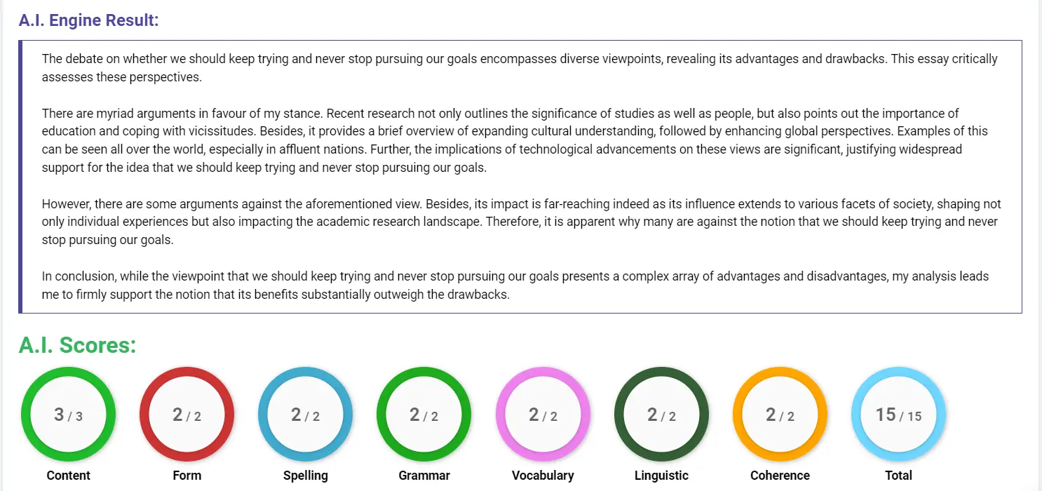 AI assessment screenshot for Should We Never Give Up on Our Goals?