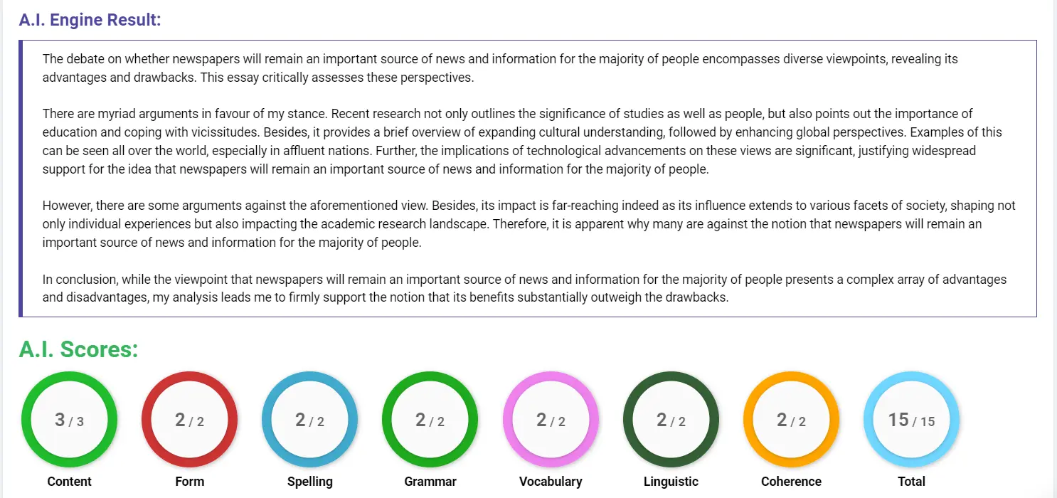 AI assessment screenshot for Online News vs. Traditional Newspapers