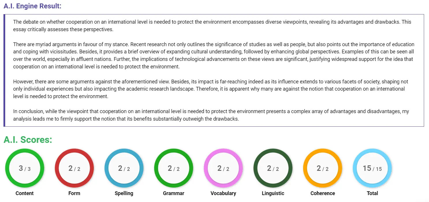 AI assessment screenshot for International Cooperation for Environmental Protection