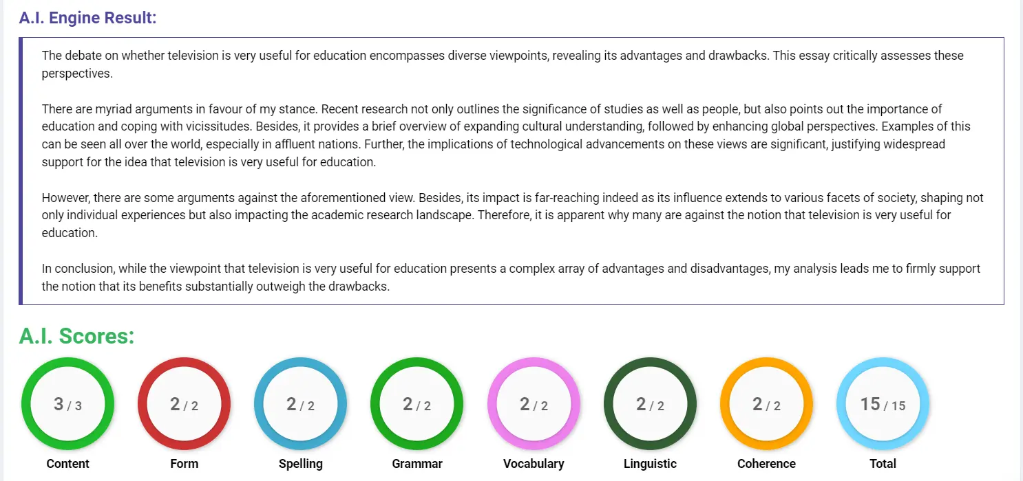 AI assessment screenshot for Television: Education or Entertainment?