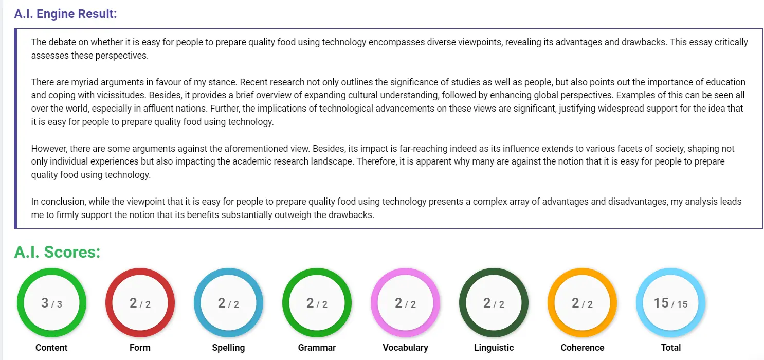 AI assessment screenshot for Has Technology Improved Our Food Preparation?