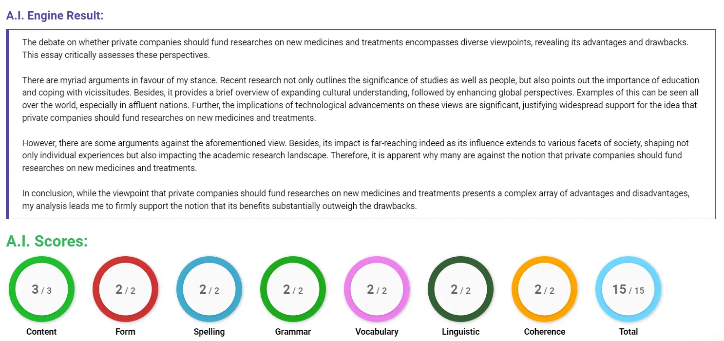 AI assessment screenshot for Who Should Fund Medical Research: Companies or Governments?