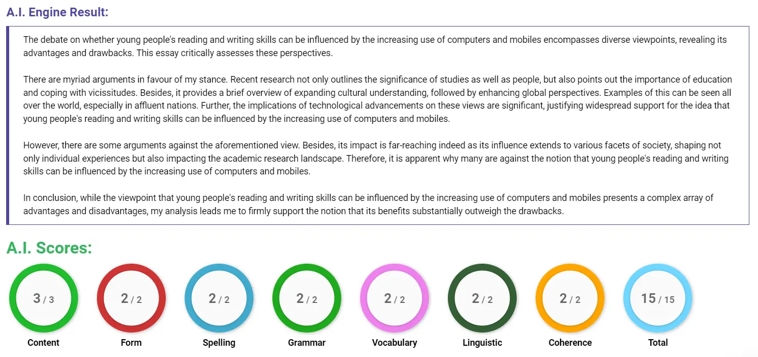 AI assessment screenshot for Impact of Computers on Young People's Skills