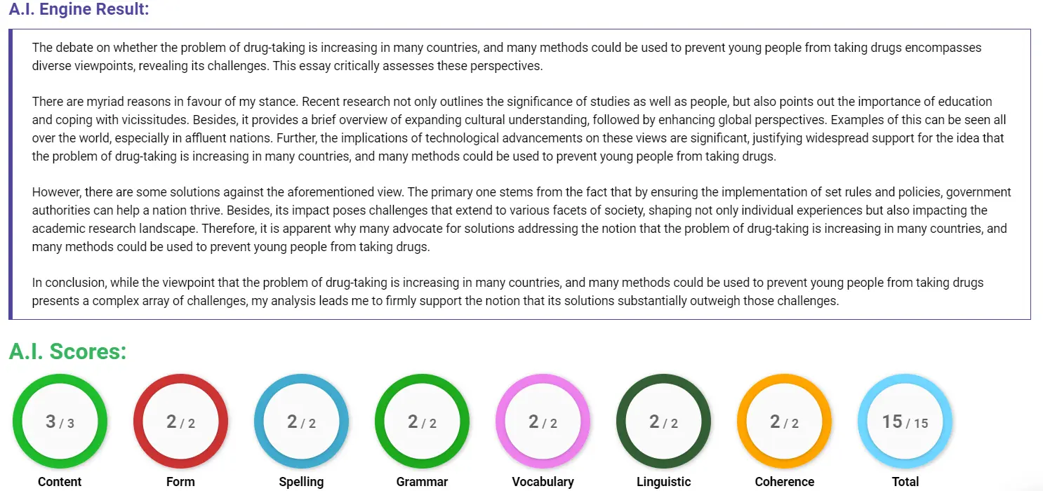 AI assessment screenshot for Preventing Drug Use Among Young People