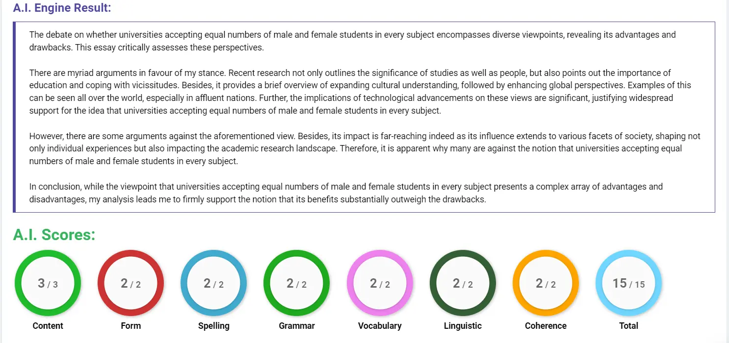 AI assessment screenshot for Equal Numbers of Male and Female Students in Universities?