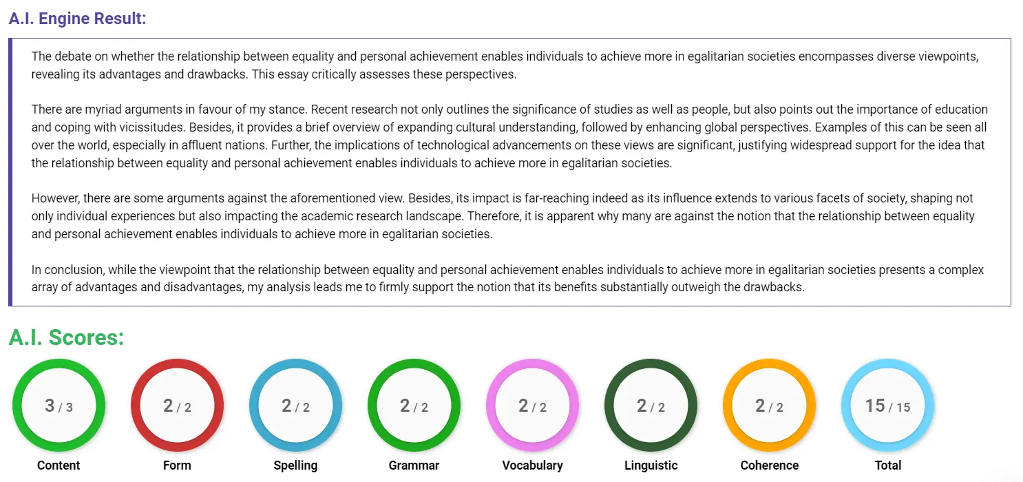 AI assessment screenshot for Equality and Personal Achievement: What's the Link?