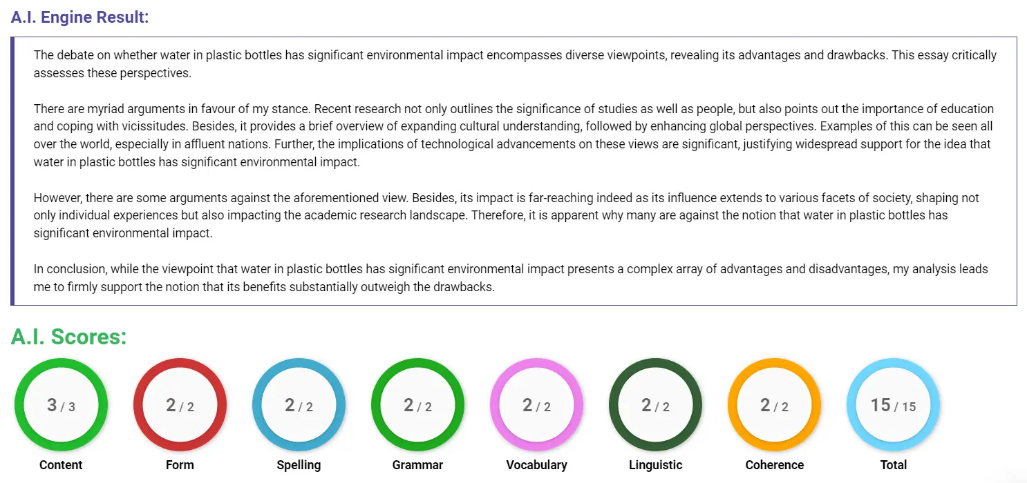 AI assessment screenshot for Should Bottled Water Be Banned?