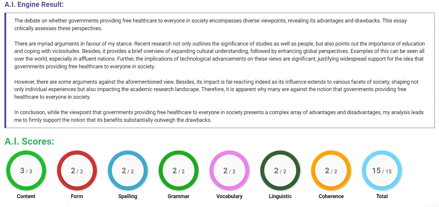AI assessment screenshot for Should Healthcare Be Free for Everyone?