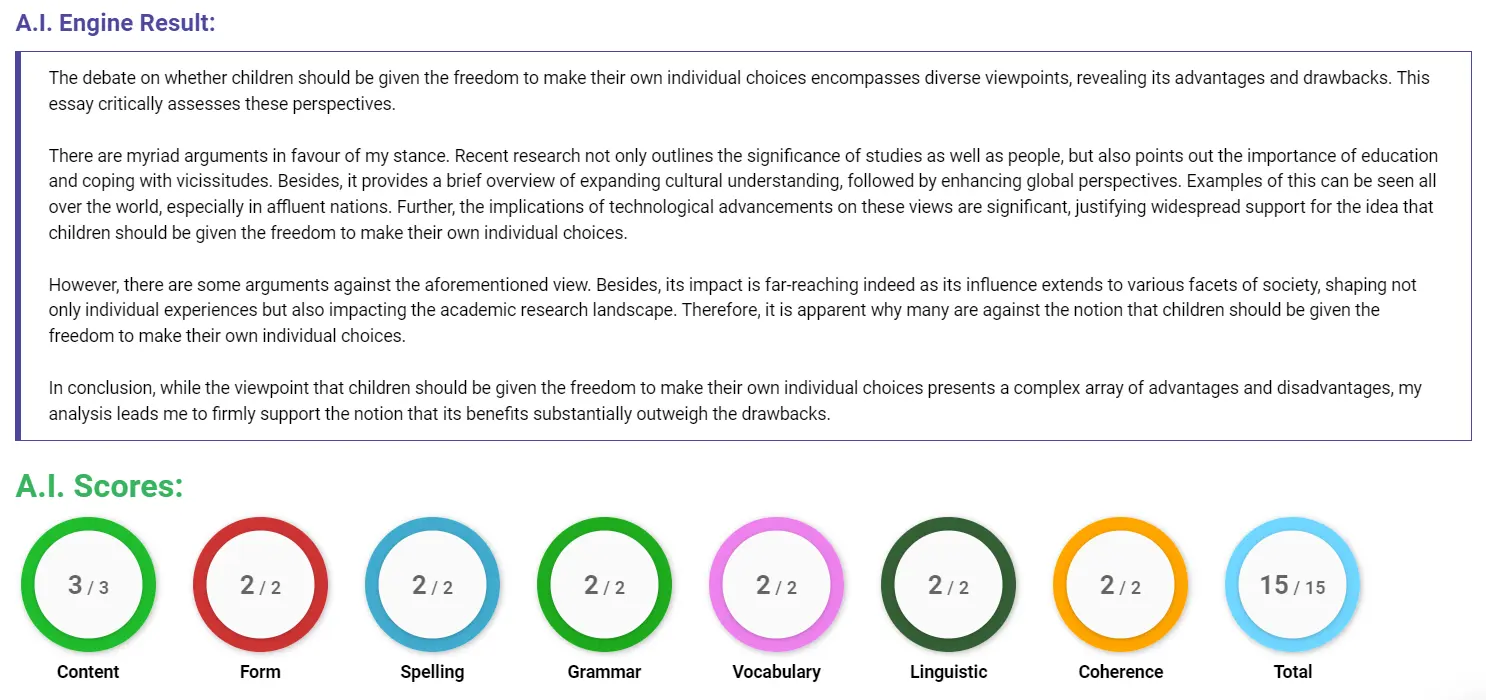 AI assessment screenshot for Children's Freedom vs. Parental Supervision