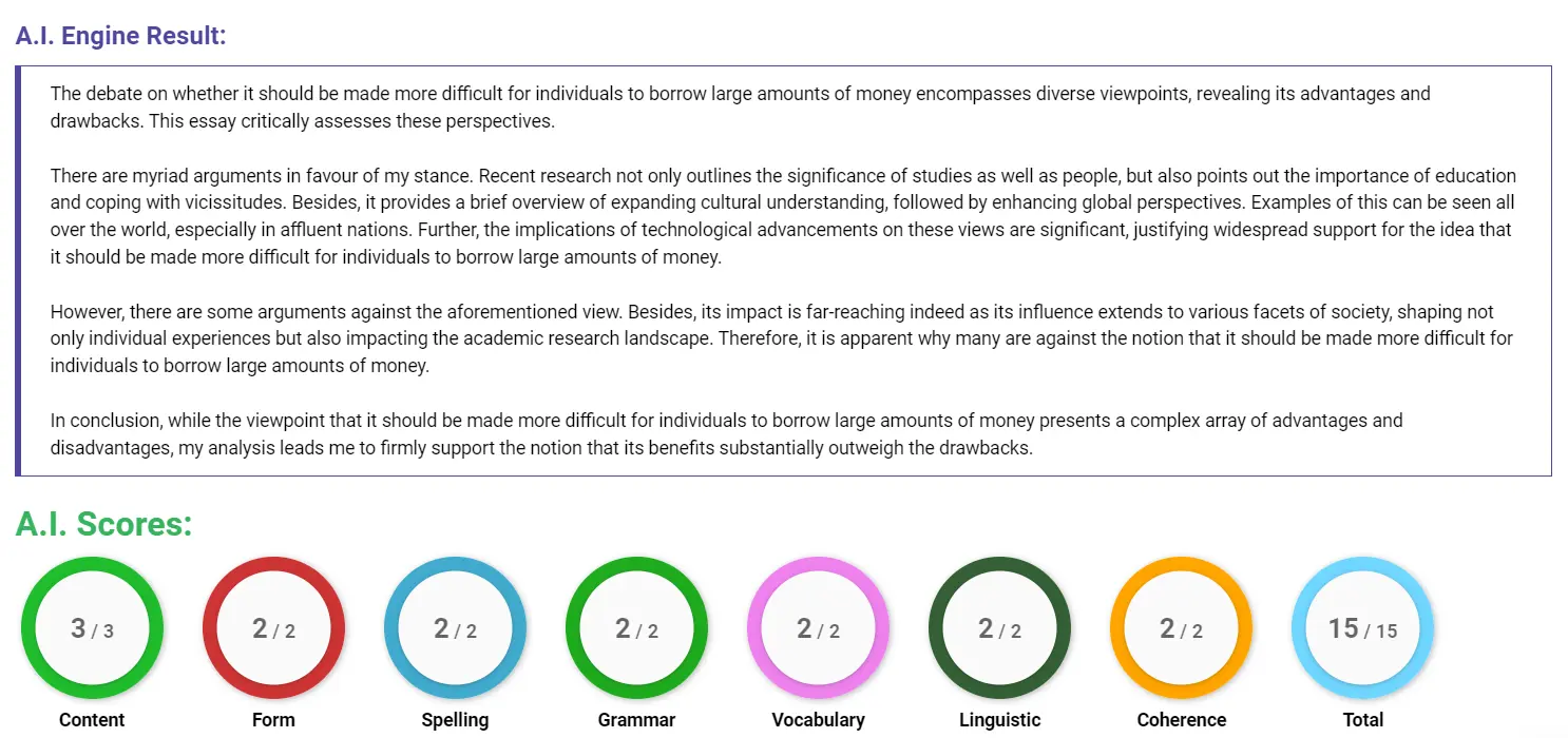 AI assessment screenshot for Should borrowing money be harder?