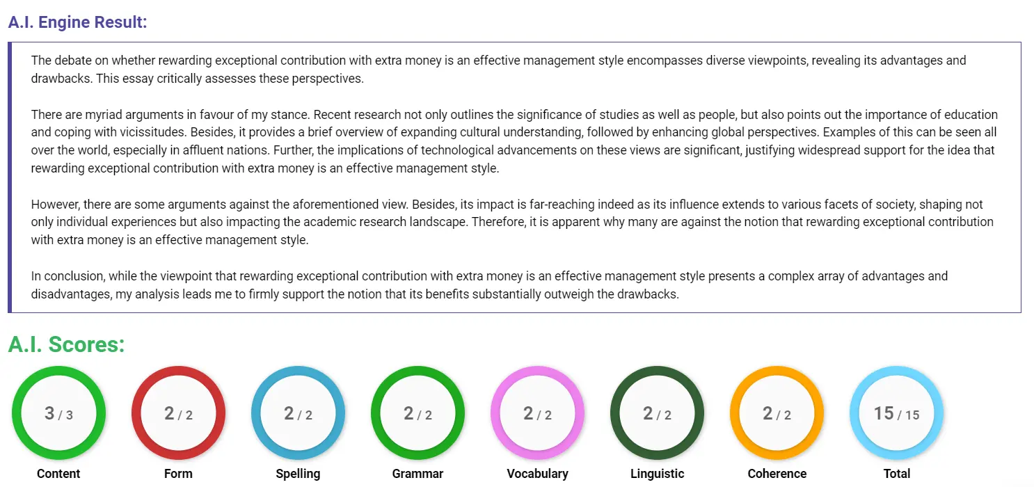 AI assessment screenshot for Is Money the Best Way to Motivate Employees?