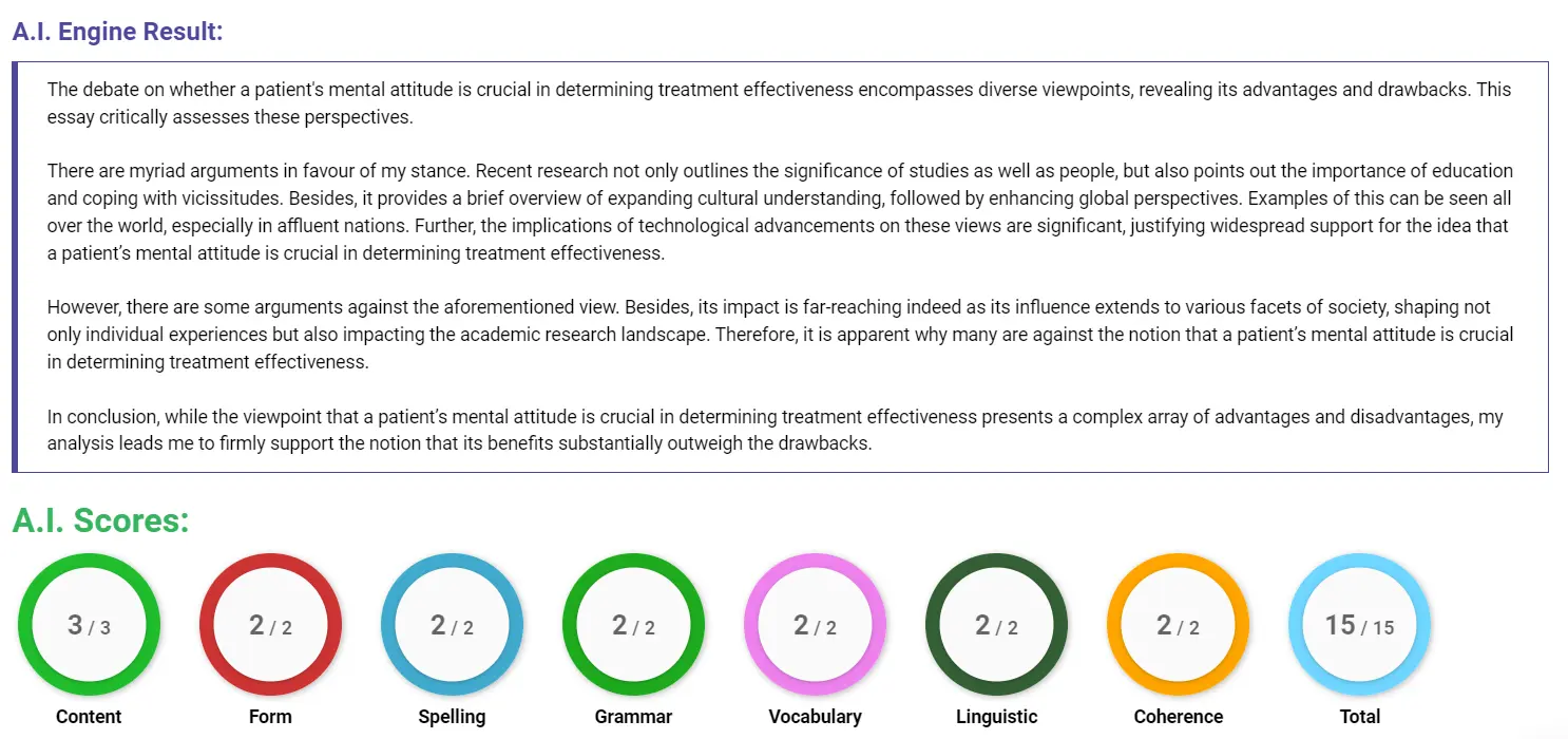 AI assessment screenshot for Importance of Mental Attitude in Treatment Effectiveness