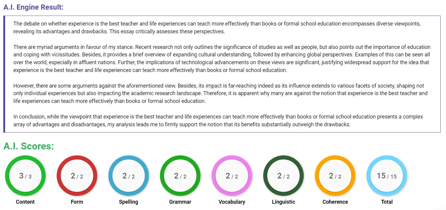 AI assessment screenshot for Is Experience a Better Teacher Than Books?