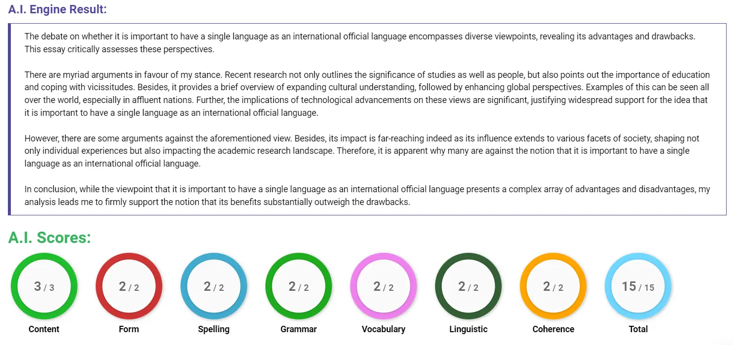AI assessment screenshot for Single International Language: Benefit or Loss?