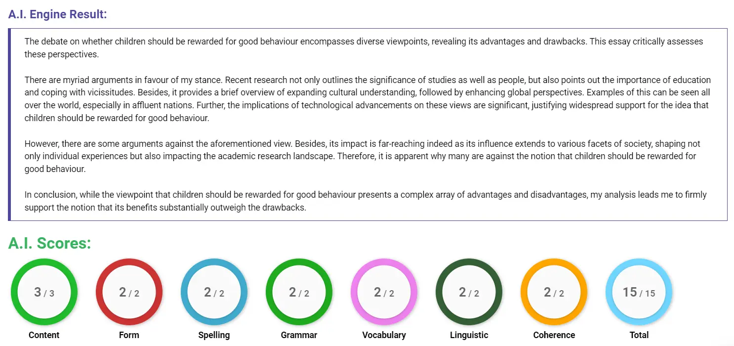 AI assessment screenshot for Rewarding Good Behaviour or Punishing Bad Behaviour?