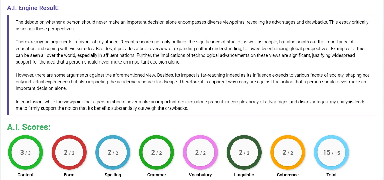 AI assessment screenshot for Making Important Decisions: Alone or Together?