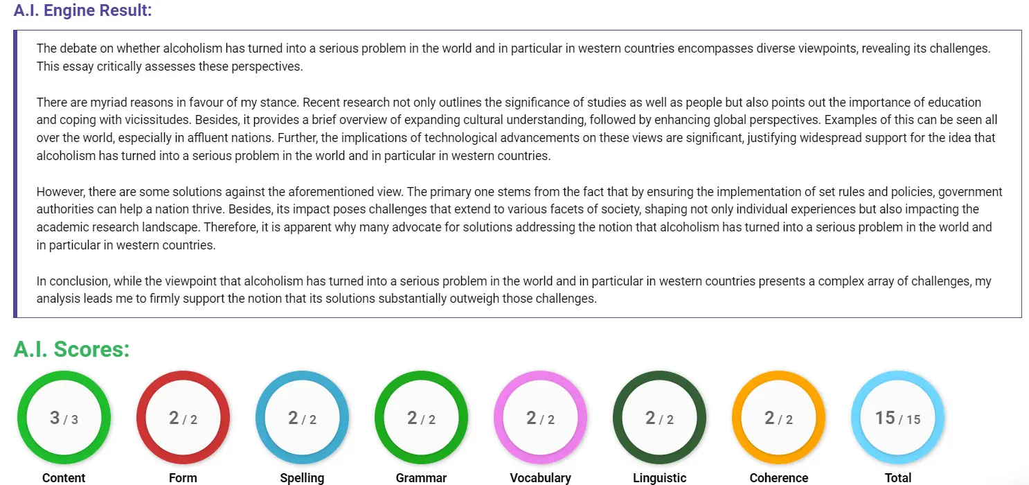 AI assessment screenshot for Effects of Alcoholism in Western Countries