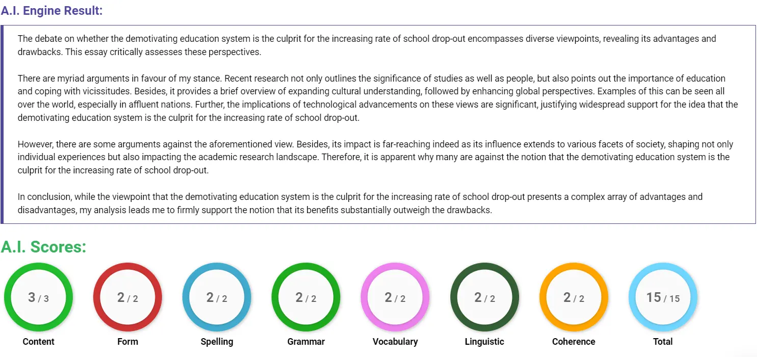 AI assessment screenshot for Causes of Increasing School Drop-Out Rates