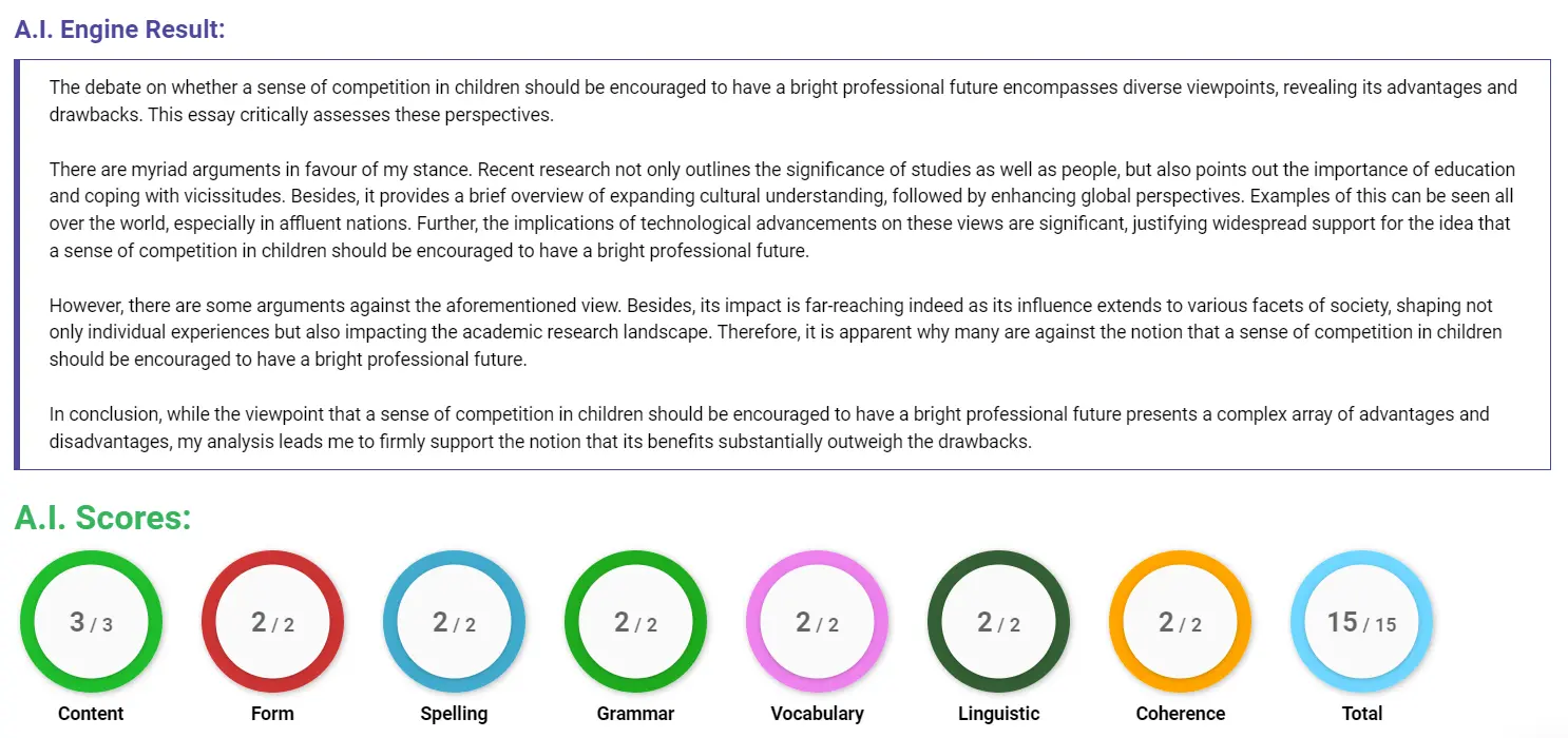 AI assessment screenshot for Competition vs. Co-operation in Children's Development