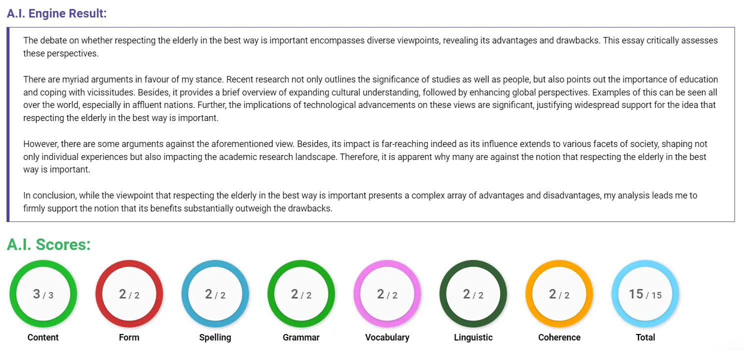 AI assessment screenshot for Respecting the Elderly in Our Families