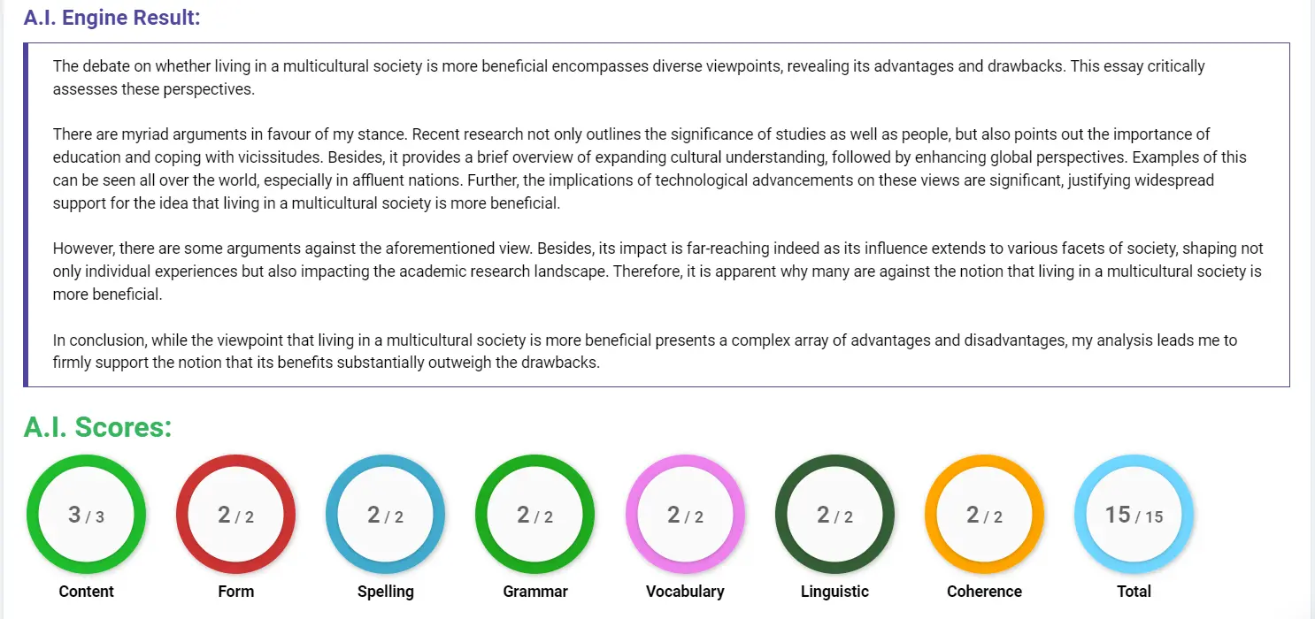 AI assessment screenshot for Multiculturalism: A Benefit or a Burden?