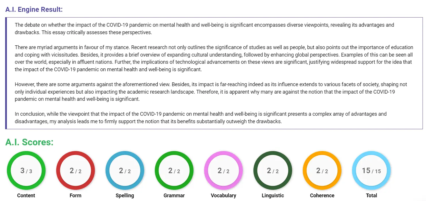 AI assessment screenshot for Impact of COVID-19 on Mental Health