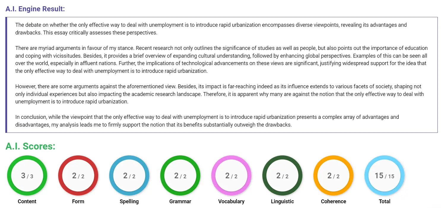 AI assessment screenshot for Is Rapid Urbanisation the Solution to Unemployment?