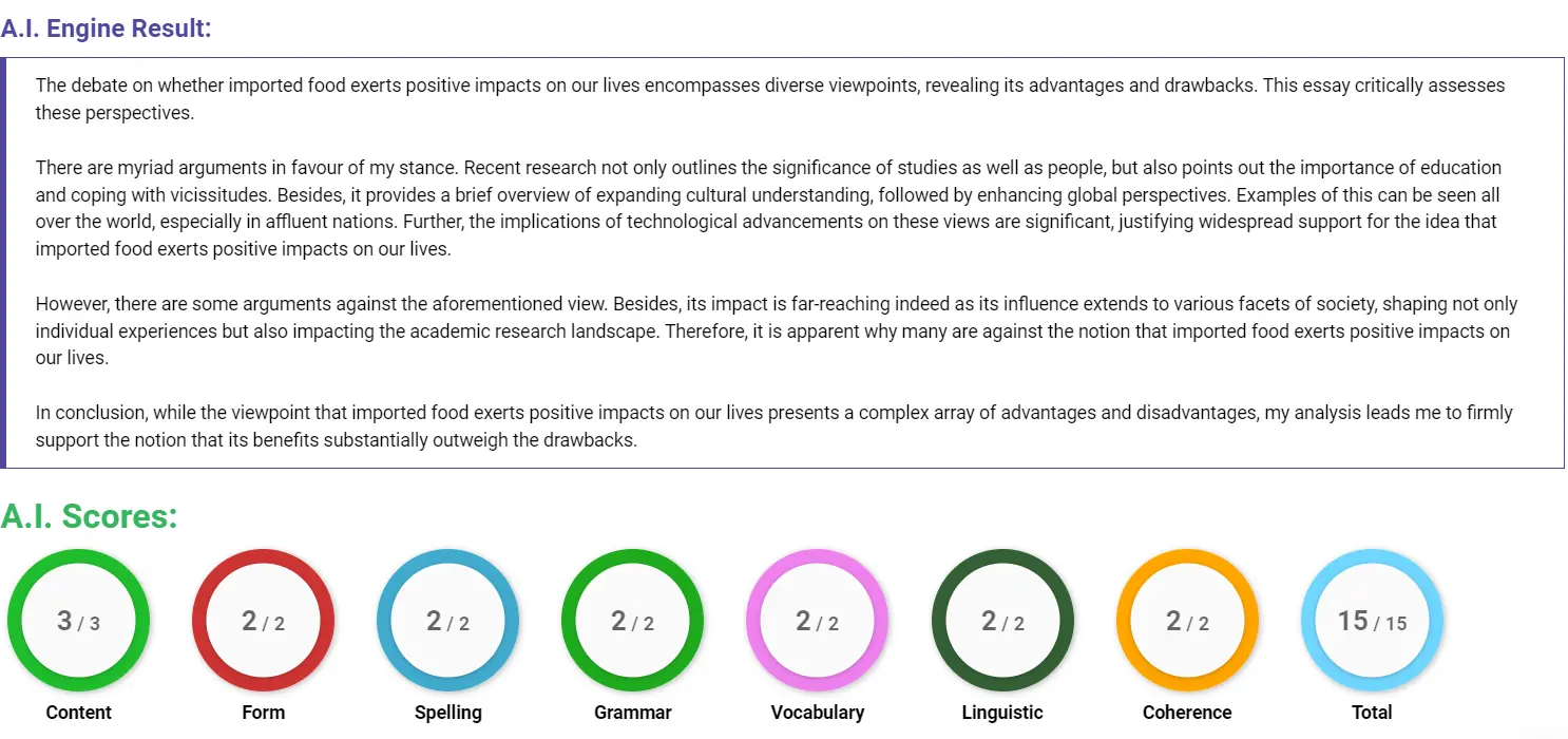 AI assessment screenshot for Impact of Imported Food on Our Lives