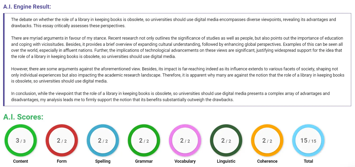 AI assessment screenshot for Are Libraries Still Necessary in the Digital Age?