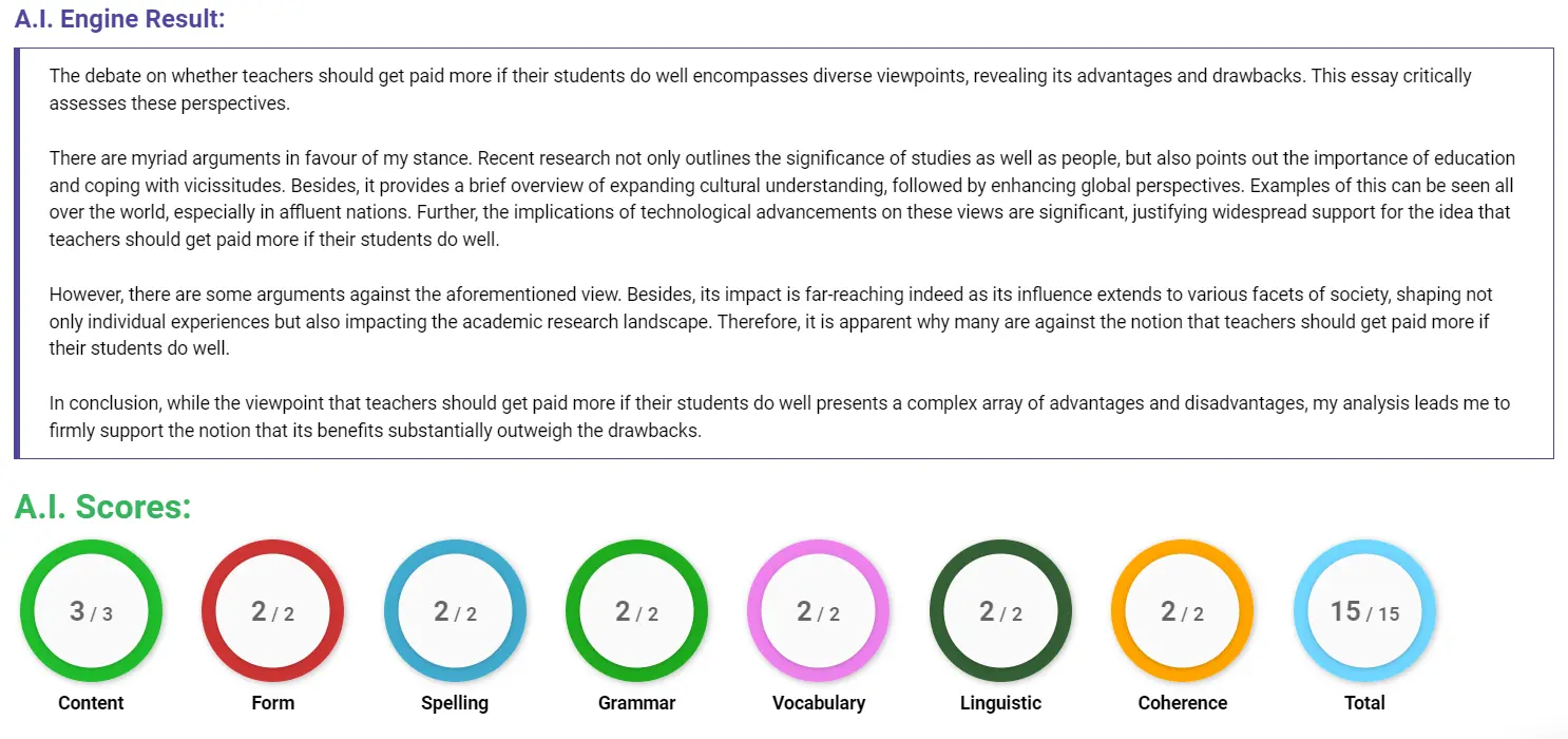 AI assessment screenshot for Should Teachers' Pay Depend on Student Success?
