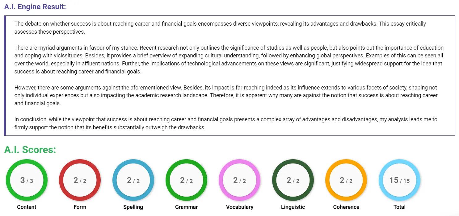 AI assessment screenshot for What Does Success Mean to You?