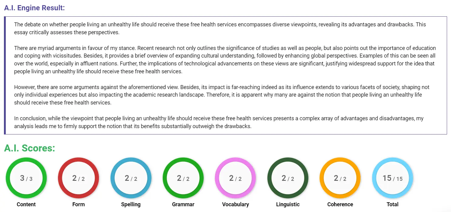 AI assessment screenshot for Should Unhealthy People Receive Free Health Services?