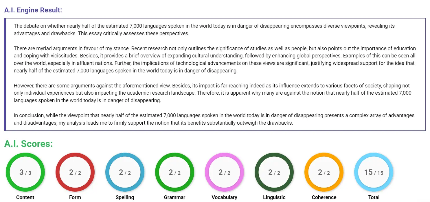 AI assessment screenshot for Importance of Protecting Endangered Languages