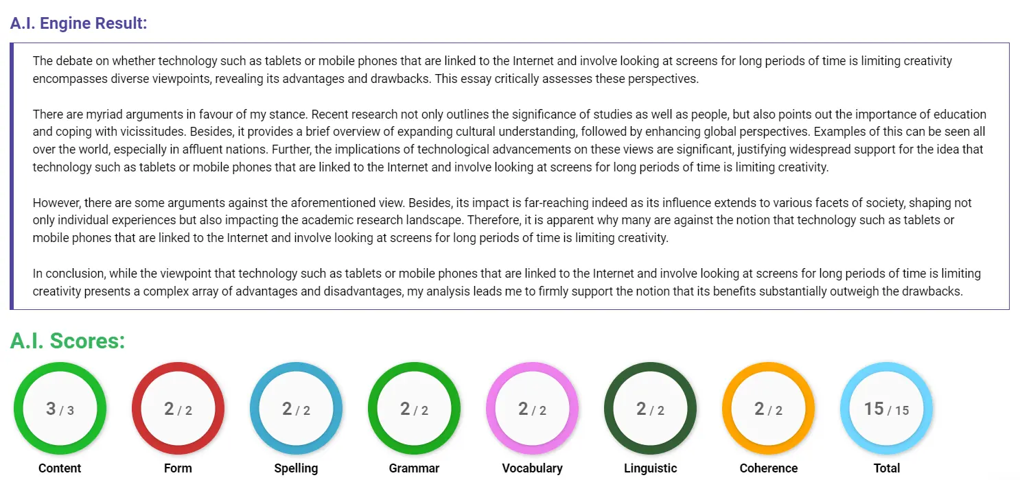 AI assessment screenshot for Are Screens Limiting Our Creativity?
