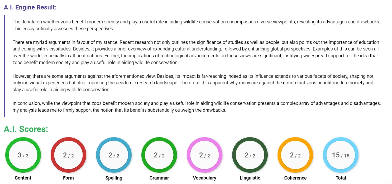 AI assessment screenshot for Do Zoos Help Wildlife Conservation?