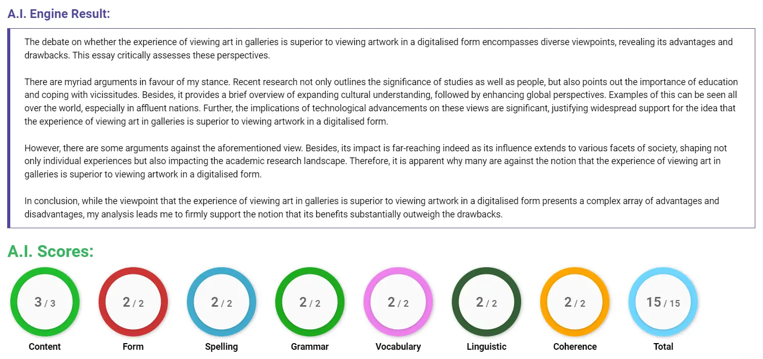 AI assessment screenshot for Viewing Art: Gallery vs. Digital Experience