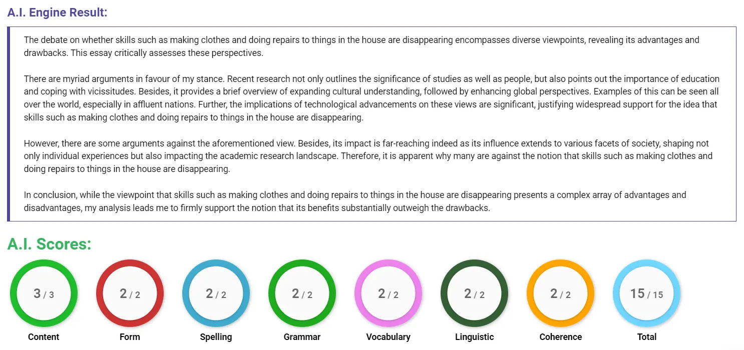 AI assessment screenshot for Disappearing Skills in Modern Society