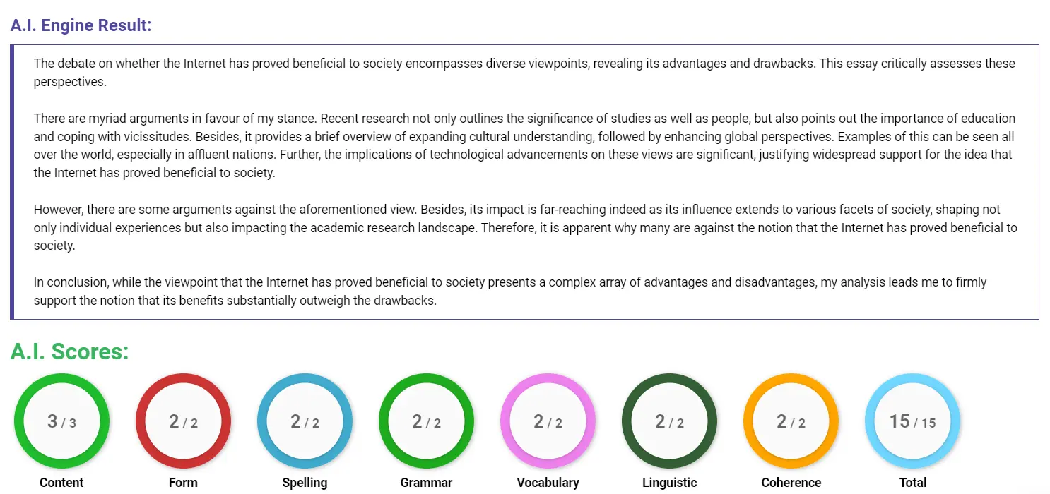 AI assessment screenshot for Impact of Recent Inventions on Society