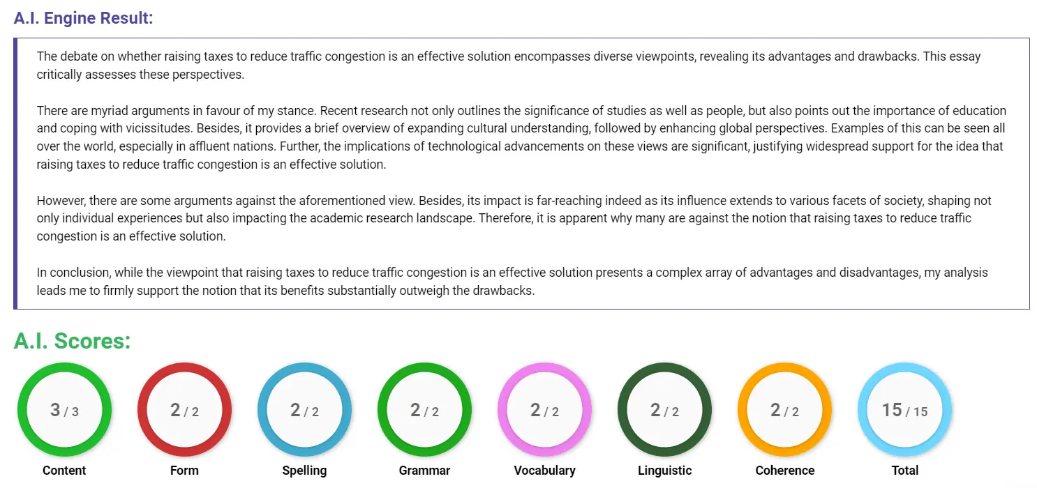 AI assessment screenshot for Raising Taxes to Reduce Traffic Congestion