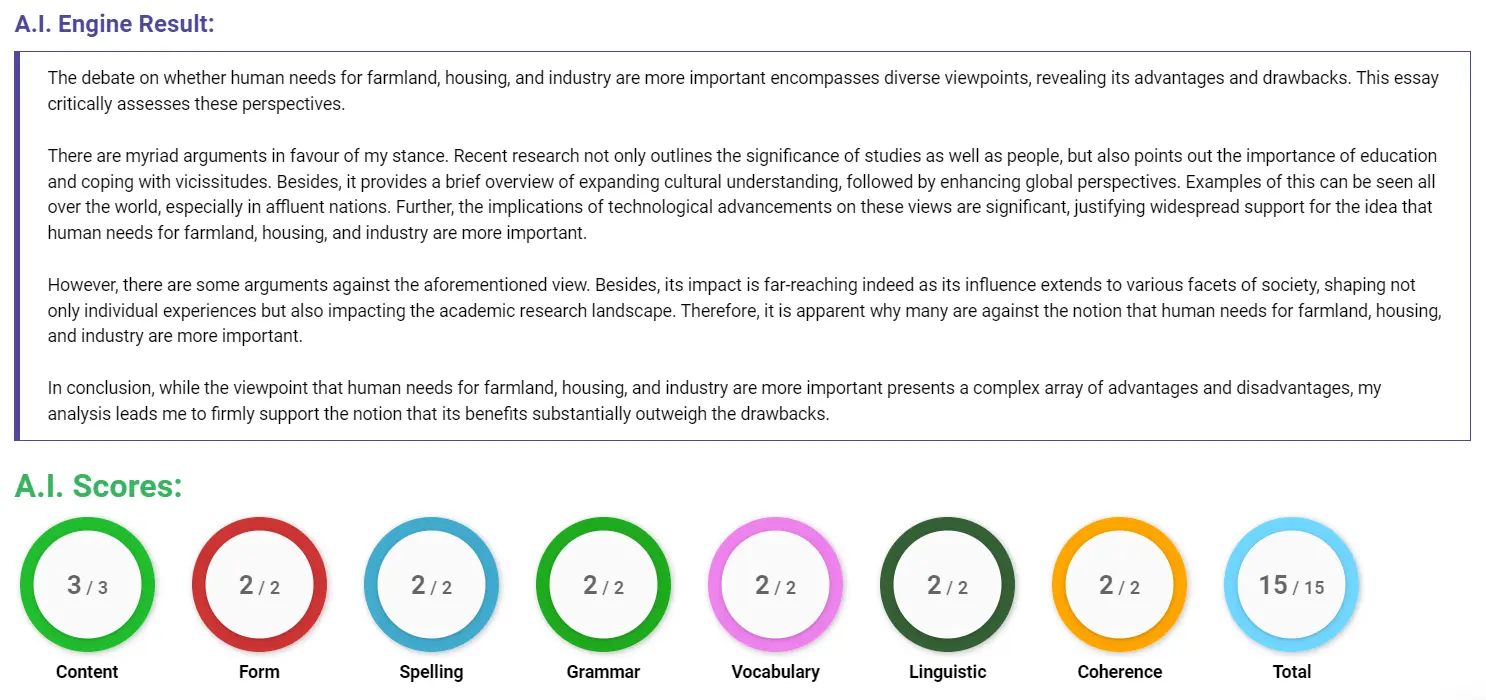 AI assessment screenshot for Human Needs vs. Environmental Protection