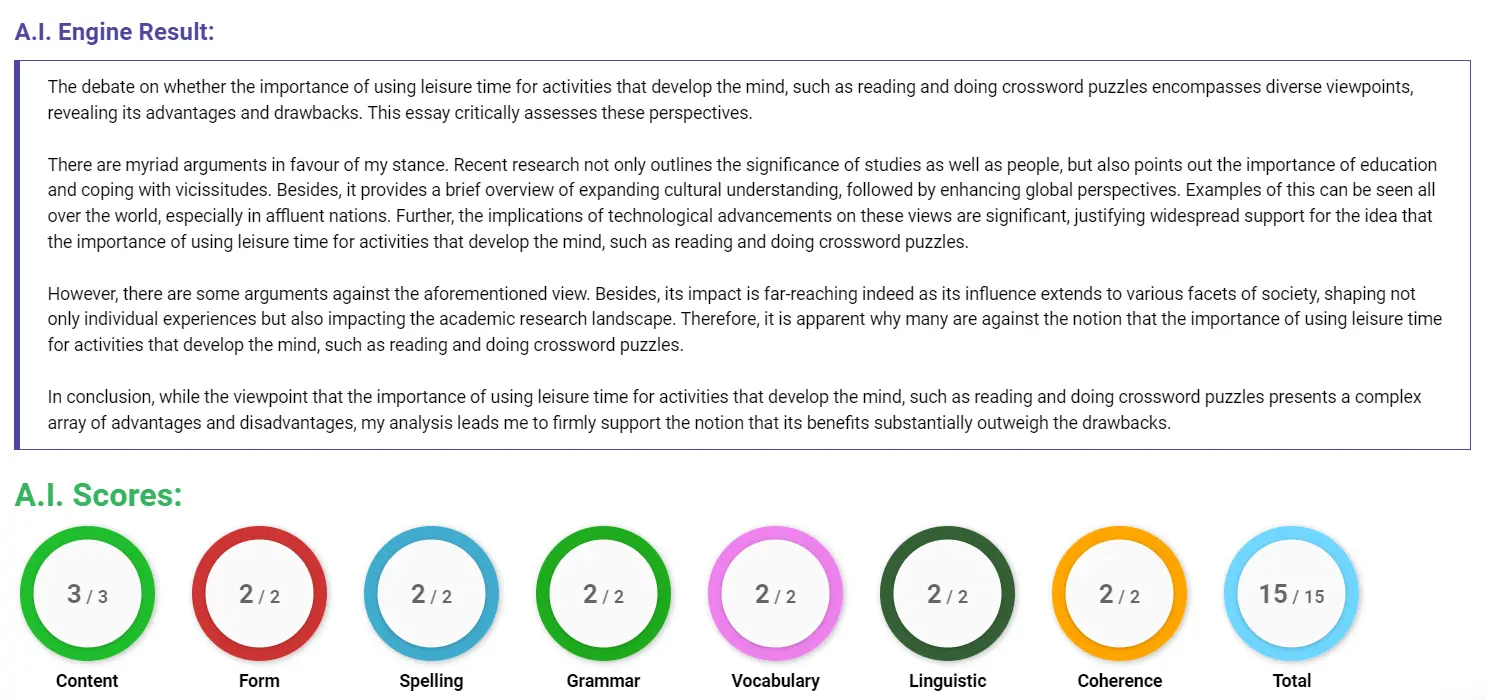 AI assessment screenshot for Leisure Time: Mind Development or Rest?
