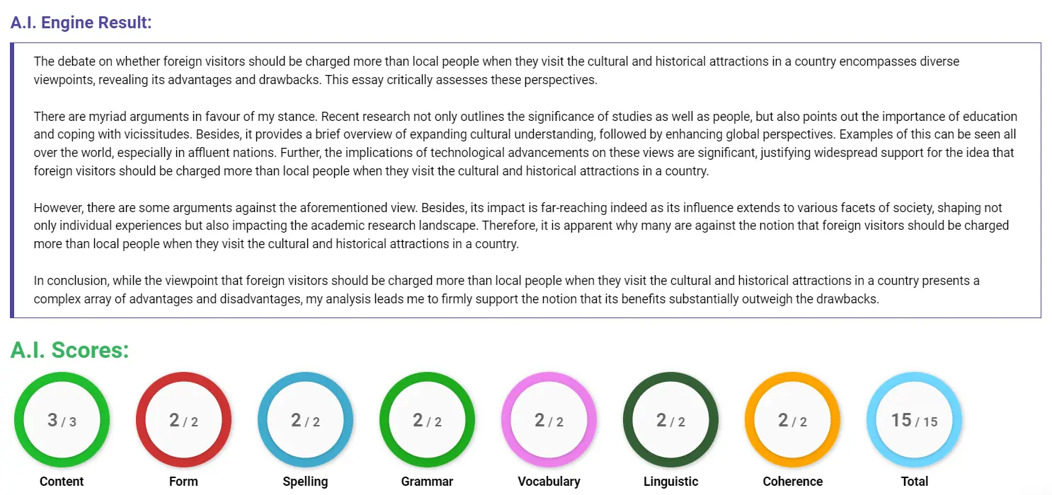 AI assessment screenshot for Should Foreign Visitors Pay More for Attractions?