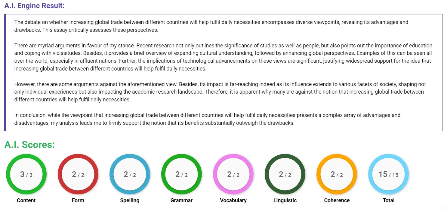 AI assessment screenshot for Global Trade and Long-Distance Goods