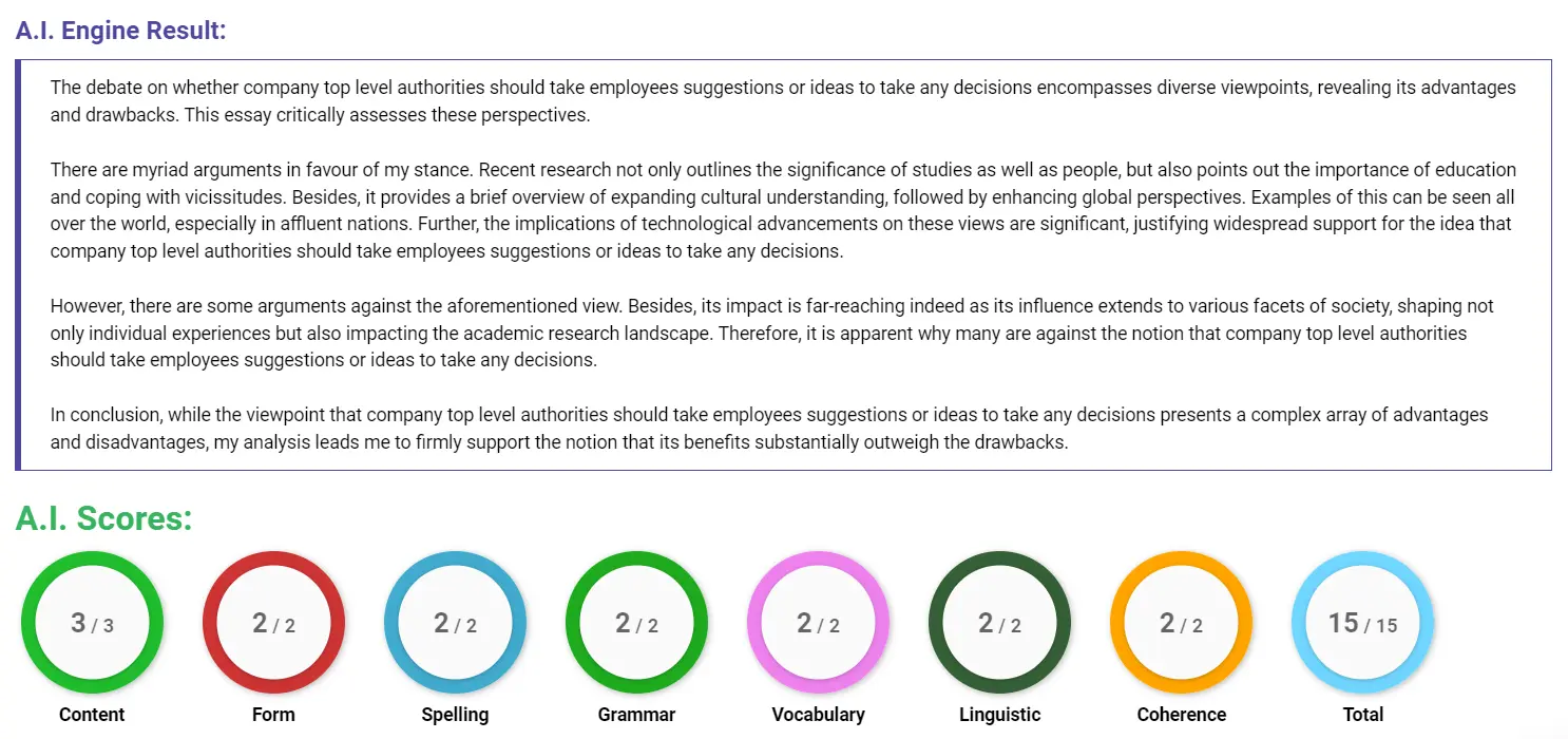 AI assessment screenshot for Should Companies Consider Employee Suggestions?