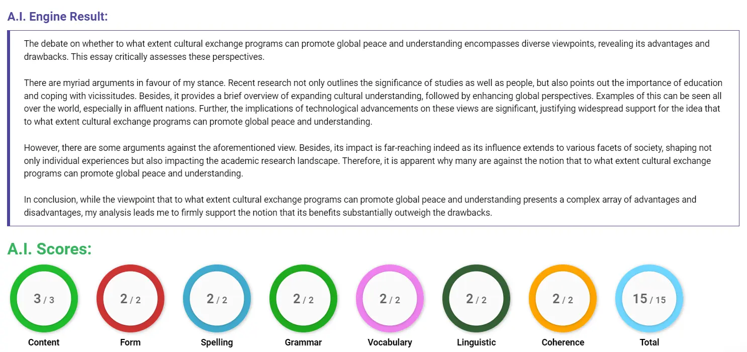 AI assessment screenshot for Cultural Exchange Programs and Global Peace